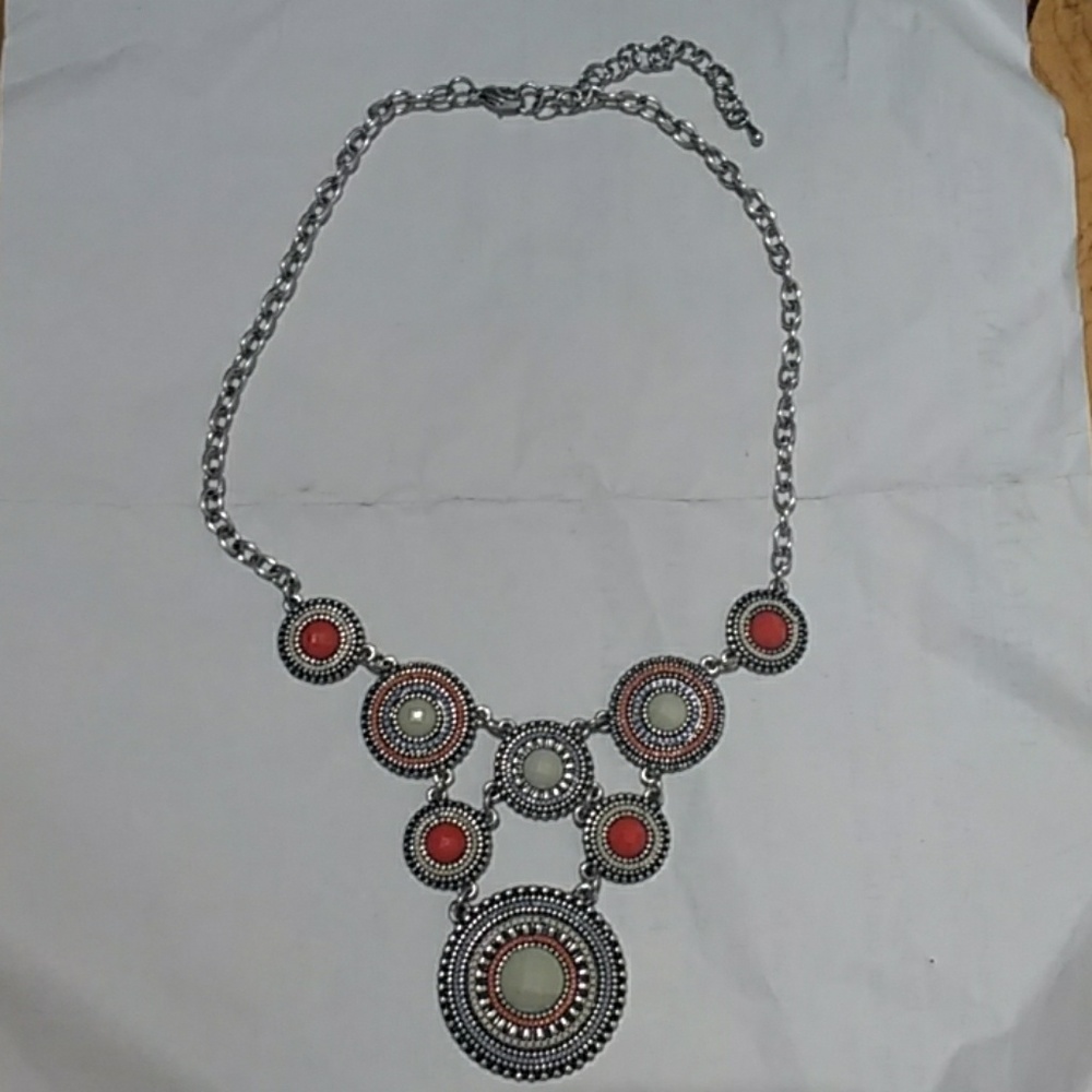 Statement Necklace w/ Coral, White, Periwinkle